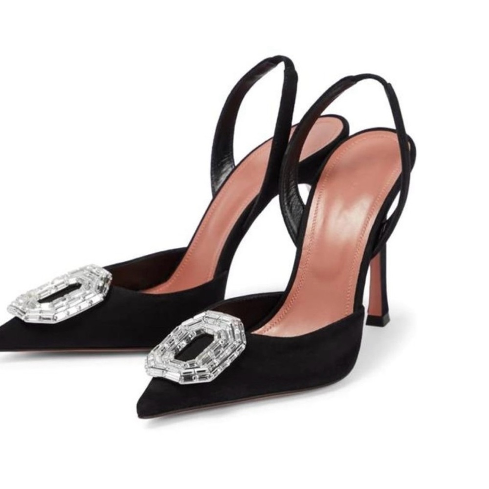 ‼️NEW‼️Women's Rhinestone SATIN Slingback Pumps Pointed Toe Black‼️WOW‼️🤩🤩🤩